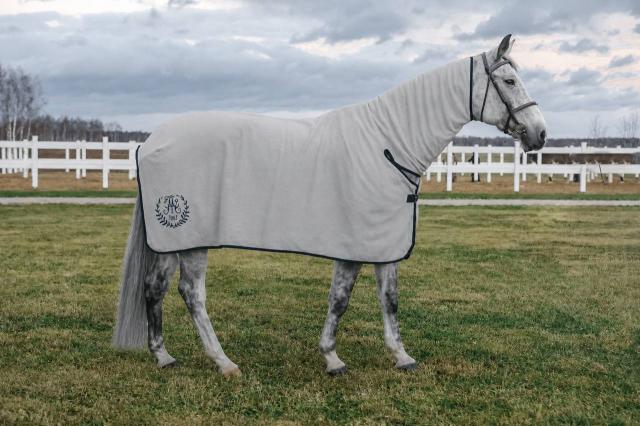 Попона AM с капором Show cooler fleece М87 (серый\синий)