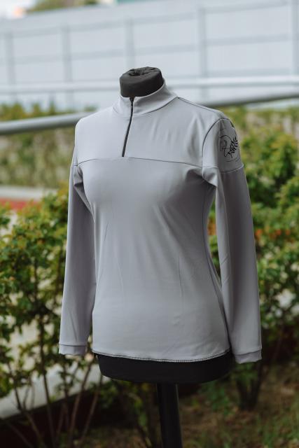 Поло Dressage c длинным рукавом, на плече логотип (серый)